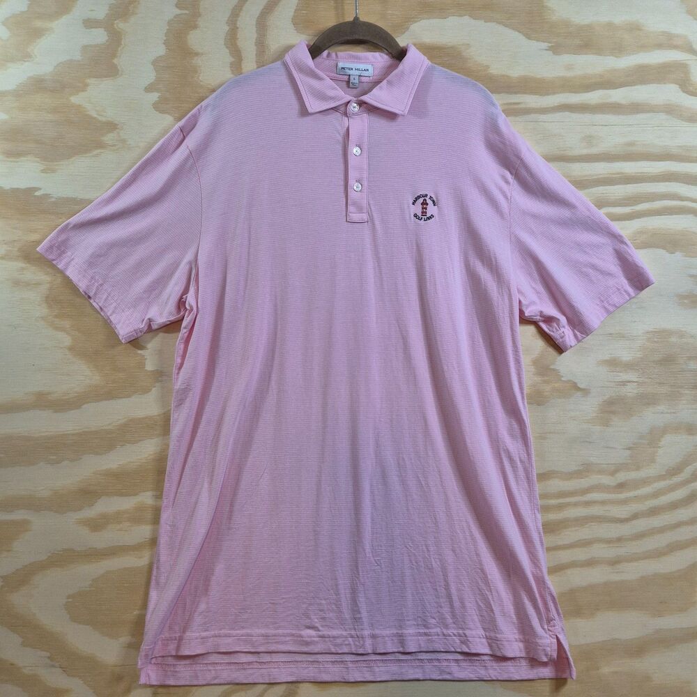 Peter Millar Mens L Pink Pima Cotton Golf Polo Harbour Town Golf Links